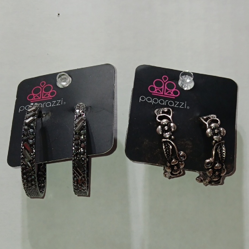 Paparazzi Dazzling Black and Silver Hoop Earrings